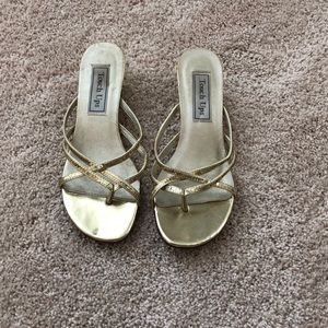 gold heels with sequin straps